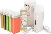 Royal Depilatory Kit Complete with: Professional Wax Heater 5 Roll-On Wax 100 ml variegated, 100 Depilatory Strips, 1 Bottle of 250 ml After Wax Oil - (Royal Series variegated 5)