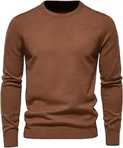 [Qolkmuiy-GJ] Men's Classic Turtleneck Pullovers Cable Knit Thermal Pullover Sweatshirt Casual Soft Twist Knitted Sweater, Coffee 1, L