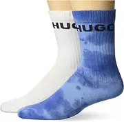 HUGO Men's 2-Pack Smudge Quarter Length Ribbed Socks, Salt White/Blueberry Ice, 7-13