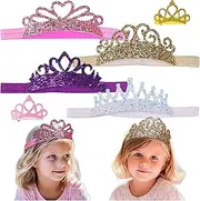 [NUOSYI] Glitter Princess Crown Headbands for Girls, 4 Colors, Elastic Tiara Hair Accessories (Mixed, Elastic)