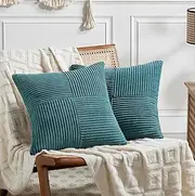 Fancy Homi 2 Packs Teal Decorative Throw Pillow Covers 18x18 Inch for Living Room Couch Bed Sofa, Rustic Farmhouse Boho Home Decor, Soft Corss Corduroy Patchwork Textured Square Cushion Case 45x45 cm