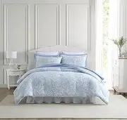 Laura Ashley- King Comforter Set, Cotton Reversible Bedding Set with Matching Sham(s), Farmhouse Home Décor (Bedford Blue, King)