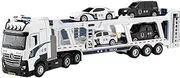 Die-cast Alloy Diecast 1:50 Double Deck Transporter Trailer Police Car Model Sound Light Pull Back Miniature Simulation Vehicle Miniature Vehicle
