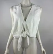 Abercrombie Fitch Linen Wrap Vest Women XL NWT Lined Tie Front V-neck White Top