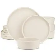 vancasso Cream Stoneware Dinnerware Set Heat Resistant Handle Service for 4