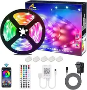 LED Strips Lights ALED LIGHT Non-Waterproof 5050 RGB 5m Length Multicolor Remote Control 44 Buttons and Power Supply