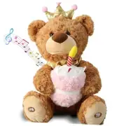 Marsjoy Musical Happy Birthday Teddy Bear with Glowing Cupcake, Animated Plush