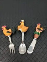 Set Of Hen Charcuterie Utensils Forks, Knives And Spoons (4 Each, 12 Total)