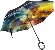 Double Layer Inverted Umbrella Cars Reverse Umbrella Abstract Phoenix Bird Fox Windproof UV Proof Travel Outdoor Umbrella