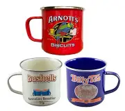ARNOTT`S, BUSHELLS, BILLY TEA 8cm Enamel Mugs - 425ml- 3 pcs set