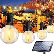 JESLED Solar String Lights Outdoor 30FT with 9+1 Spare G40 Bulbs Warm White, Waterproof Garden Festoon, USB & Solar Charging with 4 Lighting Mode for Backyard Patio Wedding Party Decoration