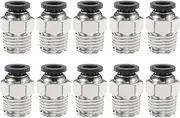 uxcell 10pcs Push to Connect Fittings 1/4" Tube OD x 1/4" NPT Thread Male Straight Union Fittings Copper Quick Connect Pneumatic Fittings for Semi Truck Trailers Air Brake System, Black