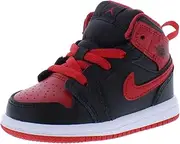 [Nike] Jordan baby-boys Jordan 1 Mid Baby/Toddler Shoes, Black/Fire Red/White, 6 Toddler
