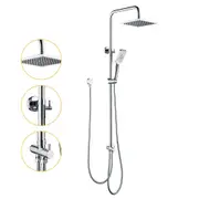 Decaura 8" Rain Shower Head Adjustable Sliding Rail Set Dual Hose Twin Head Square Chrome