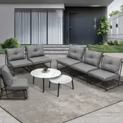 Livsip Outdoor Furniture Sofa Set 8 Piece Patio Lounge Setting Table Chairs Grey