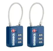 Brinks, 1/4in 3-Dial TSA Luggage Padlock with Steel Cable Shackle, 2-Pack Blue