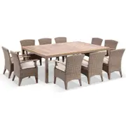 Sahara 10 Seat Outdoor Teak Top Dining Table And Kai Wicker Chairs Setting