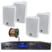 Home Amplified Bluetooth MP3 Receiver, 4x Indoor White Speakers, 16-G 50 Ft Wire