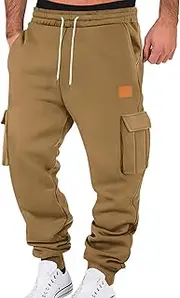 Cargo Jogger Pants for Men Elastic Waist Drawstring Sweatpants Fleece Casual Trousers Baggy Workout Running Sports Pants