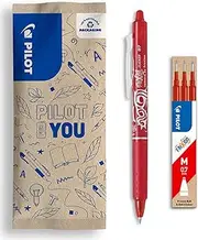 PILOT - Set of 1 FriXion Clicker + 1 set of 3 refills - Erasable pen with push mechanism and heat-sensitive ink - Refillable and comfortable - Red - Medium tip