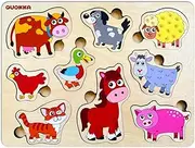 QUOKKA Farm Animals Wooden Puzzles for Toddlers 3-5 - Toddler Puzzles 1-3 Years Old - Gift Domestic Animals Educational Toys for Boys & Girls - Wood Games for Children's Learning 2-4