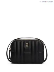 Tommy Hilfiger Black Monogram Quilted Camera Bag (H53318) | $277