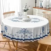 TTQYFNM Blue Floral Round Tablecloth 70 Inch Blue and White Porcelain Table Cloths Waterproof and Stain Resistant Fabric Table Cloth Cover for Kitchen Dining Patio Birthday Wedding Banquet Party Decor