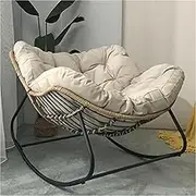 AUPRES Modern Patio Rocking Chair Outdoor Chair with Cushion Padded, Indoor Oversized Rattan Wicker Lounge Chair Metal Frame Large Supports(Beige)