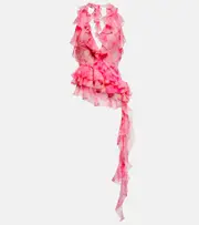 [Alessandra Rich] Alessandra Rich Crystal-embellished ruffled silk top AU 14 pink