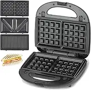 Mini Donut Maker, Sandwich Maker, Waffle Maker, 3-in-1 Sandwich Toaster, 3 Removable Non-Stick Trays, 750W Double-Sided Heating, Sealed Edge Design, for All Kinds of Breakfast