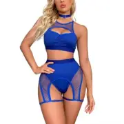 Women's Rave Outfits Cutout Fishnet Top High Waisted Booty Shorts Bottom Chok...
