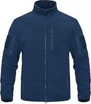 [Generic] Men Full Zip Tactical Jacket Lightweight Fleece Winter Casual Mens Coat Stand Collar Outwear Multi Pockets Jackets, Blue, Medium