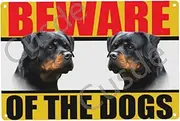Warning Sign Rottweiler Beware of The Dogs Metal Tin Sign Security Warning Guard Dog Sign Vintage Wall Art Farmhouse Home House Yard Plaques 8x12 Inch