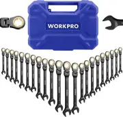 WORKPRO 22-Piece Ratcheting Wrench Set with 180° Flex Head, Anti-Slip Tooth, Com