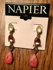 Lovely Moonstone & Peach Rhinestone NAPIER Pierced Earrings NWT #11-16