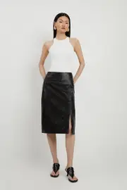 Leather Knee Length Pencil Skirt