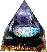 Amethyst Crystal Sphere Orgonite Pyramid with Obsidian Stone Positive Energy Chakra Reiki Healing Orgone Pyramide Meditation Collection