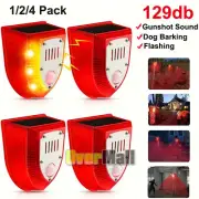 1-4pcs Solar Power Motion Sensor Sound Light Alarm Dog Barking Gunshots Repeller