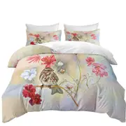 Floral Art Sparrow Bird in Cosmos Flowers Quilt Cover