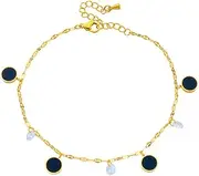 [Kokoma] Round Circle Charm Anklet for Women Black Disc Coin Tassel Dangling Charms Drop Rhinestone Chains Anklets Beach Statement Minimalist Foot Jewelry