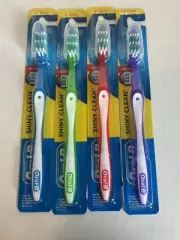 Oral-B Shiny Clean Toothbrushes With Caps Soft 35 Z Shaped Bristles 4 PACK