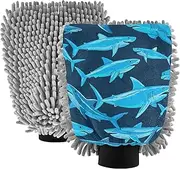 Wash Mitts for Car Washing Absorbent Chenille Microfiber Sharks Dark Blue Cleaning Car Detailing Supplies Soft Non Scratch, Medium x 2 Pack