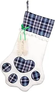 [Generic] Christmas Stocking 5Pcs 46x28cm Large Pet Christmas Stockings for Dog Cat Kids Candy Gift Bag Plaid Paw Stocking Christmas Tree Ornaments Christmas Stockings(Czech Republic)