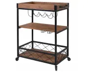 EKKIO 3 Tiers Kitchen Serving Wine Cart Trolley with Wine Rack (Walnut)