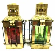 Set of 2 Oil lamp Vintage Oil Lantern Green/Red Boat light Vintage look 12"