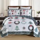 3 Piece Christmas Quilt Set, Rustic Lodge Deer Quilt Bedspread Throw Blanket ...