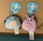 x2 Squishmallows Malik dinosaur + Kiki kangaroo 3.5" Clip Plush Toy BRANDNEW TAG