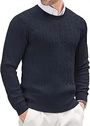 [Qolkmuiy-GJ] Mens Crewneck Waffle Knitted Pullover Warm Chunky Textured Tops Long Sleeve Sweater Winter Pullovers