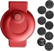 9 in 1 Electric Waffles Maker, 700W Multifunction Snack Maker with 0-15min Automatic Timing, Bubble Egg Cake Breakfast Bubble Sandwich Machine, Toastie Maker for Family Restaurants, Cafes red