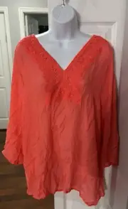 Robert Louis Womens Peach long sleeve Top Size 3x NEW